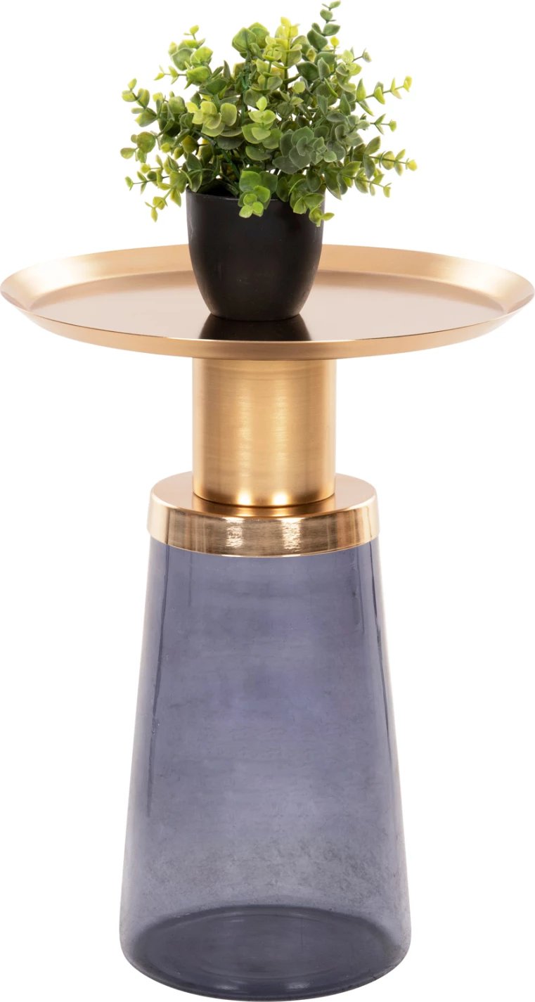 Tavolinë anësore BALLIN FH9725, xham blu-metal në ar Φ37,5x49,5H cm