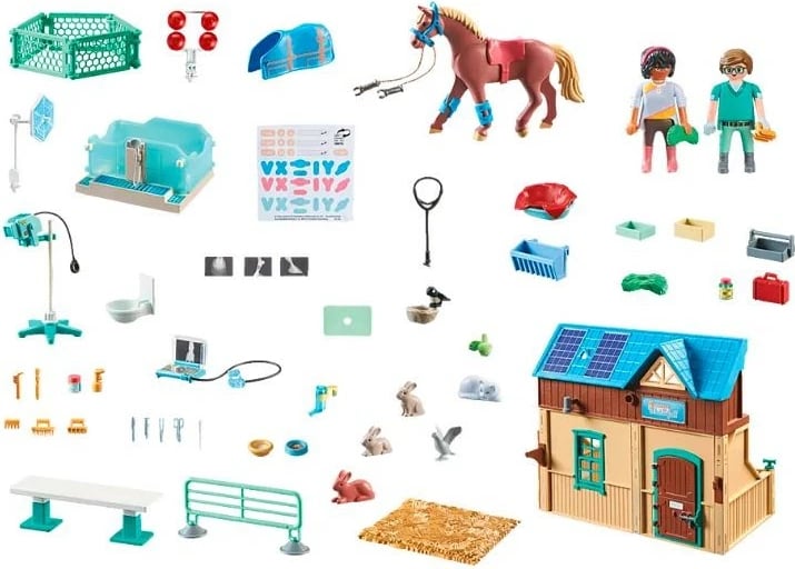 Set lodrash Playmobil Horses of Waterfall 71352 me figura kuajsh dhe klinikë veterinare, shumëngjyrëshe