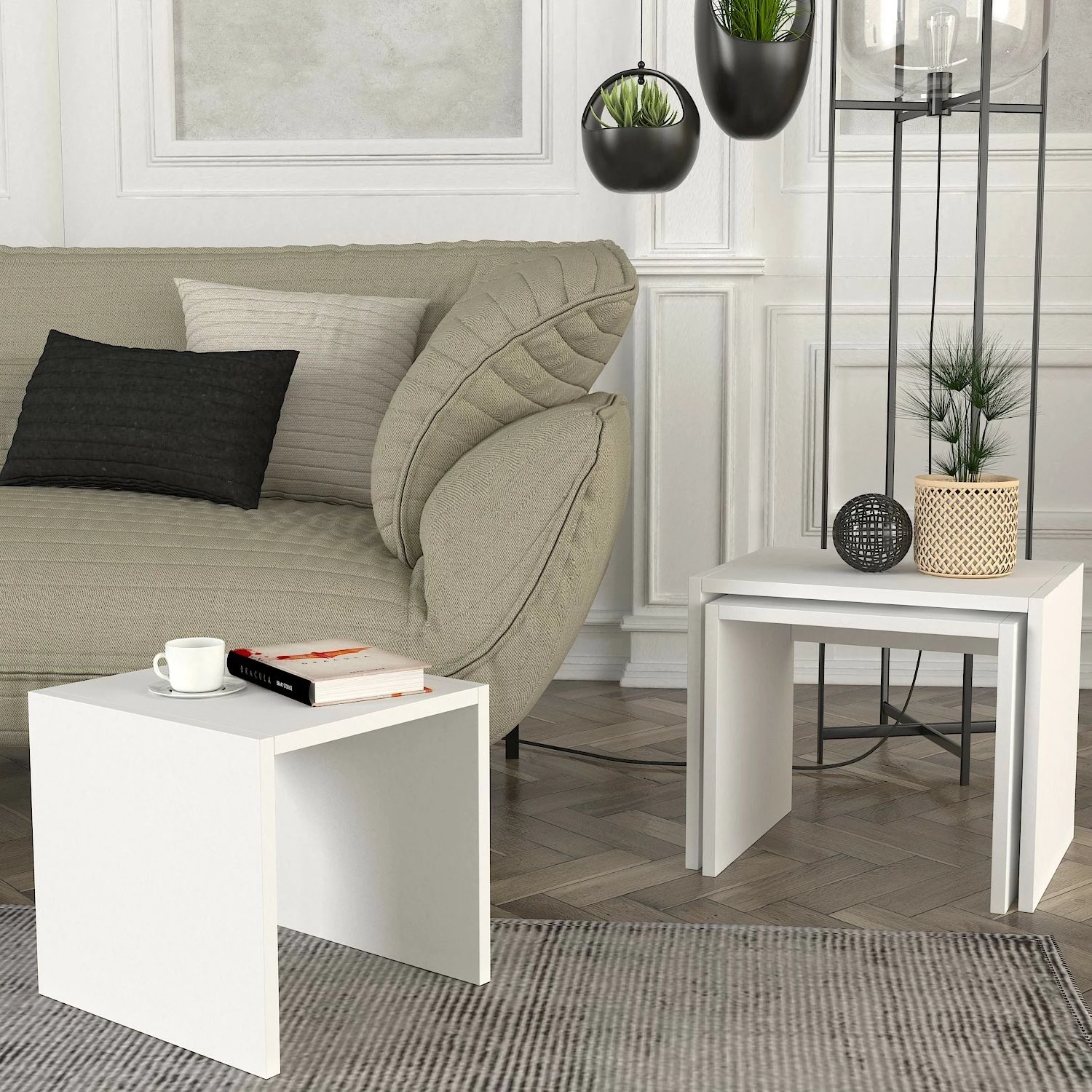 Set tavolinash të mbivendosura (3 copë), Skye Decor, Zariel, e bardhë