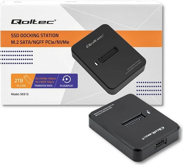 Stacion dokimi për SSD M.2 Qoltec 50313, USB 3.1, i zi
