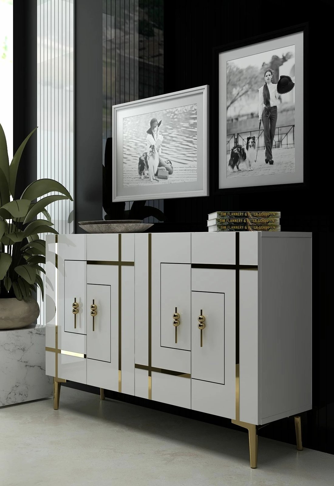 Konsolë Skye Decor, e bardhë, ari