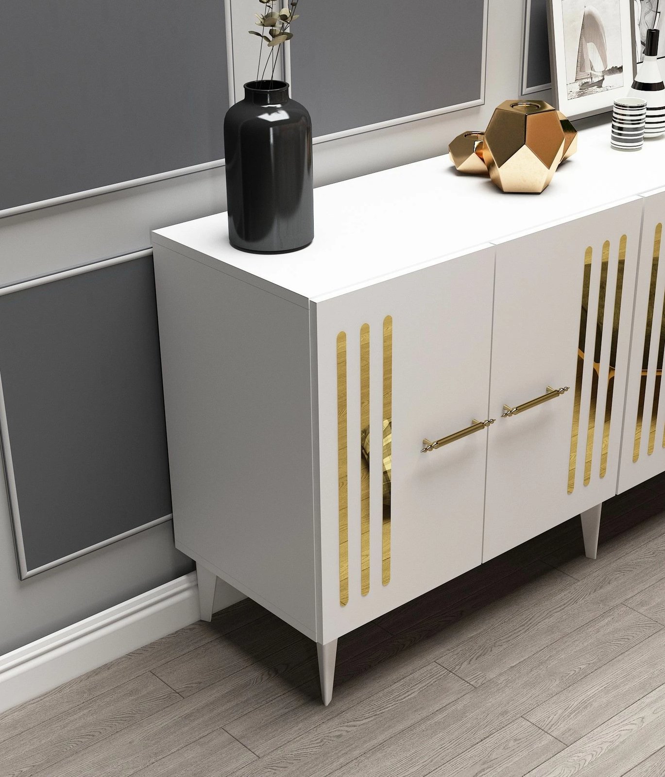 Konsolë Skye Decor, e bardhë, ari