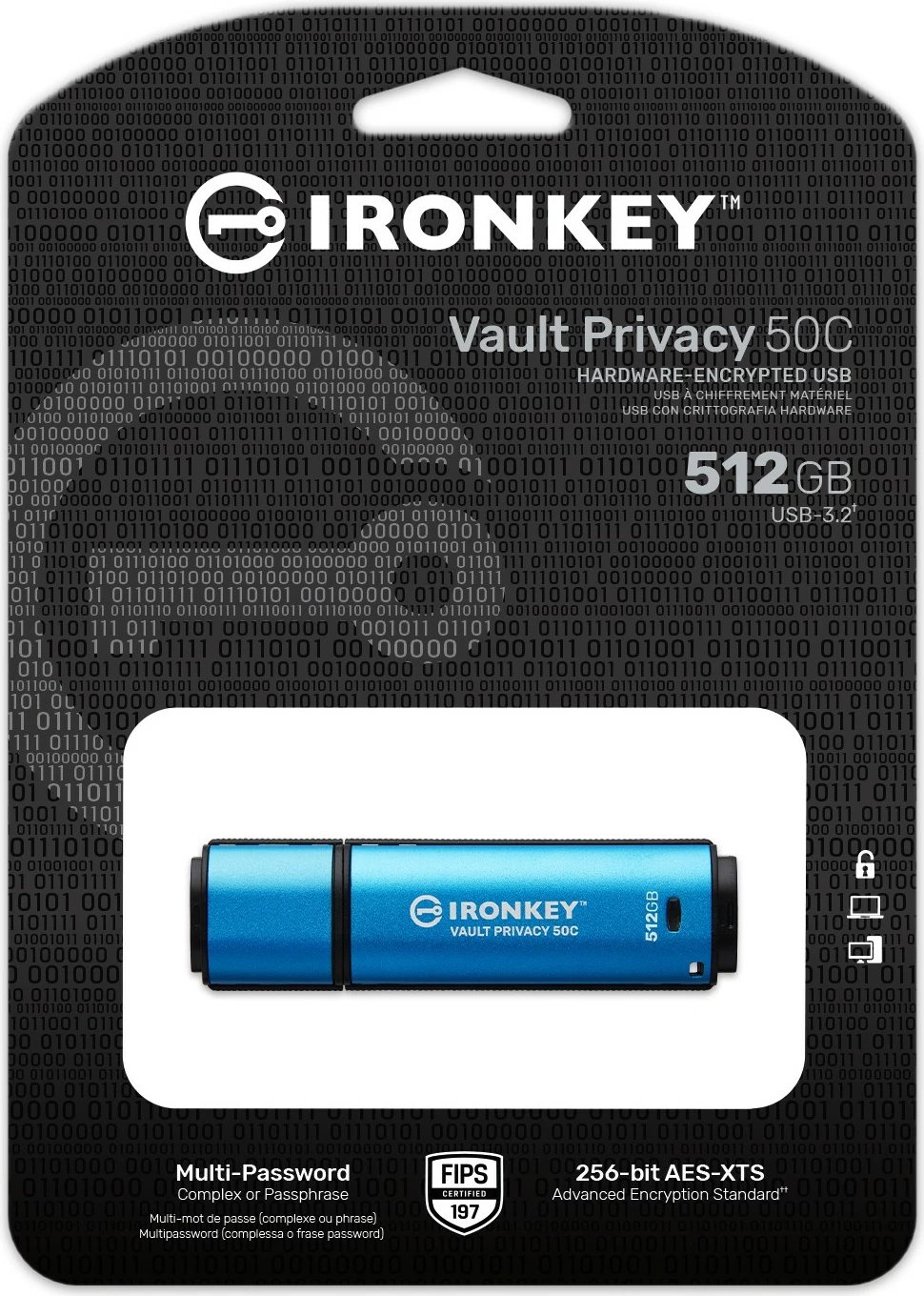 USB Kingston IronKey Vault Privacy 50C 512GB, USB Type-C, kaltër