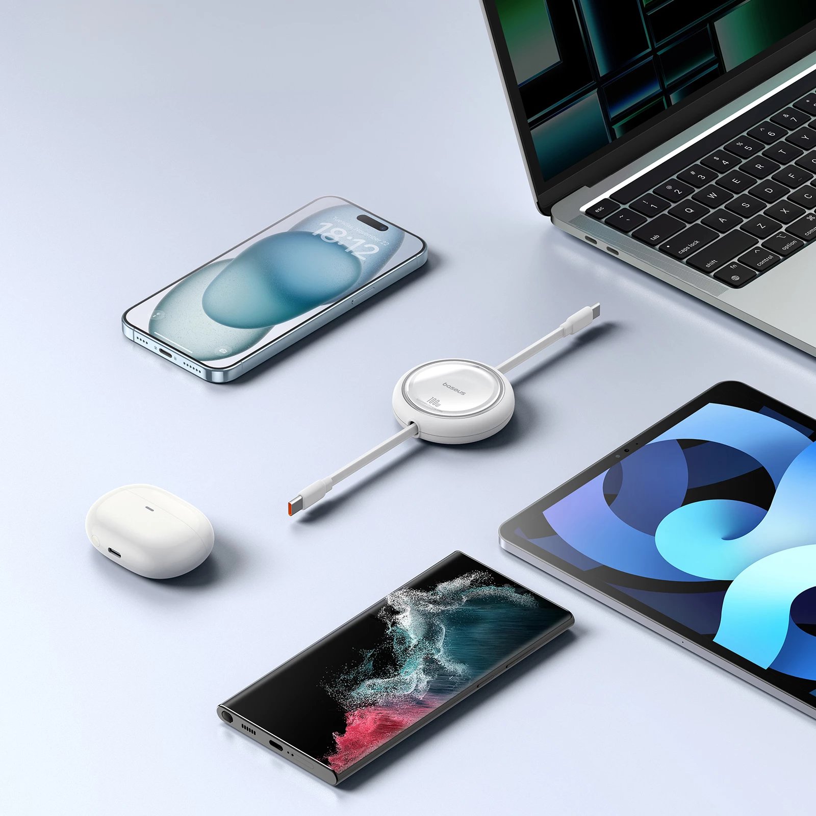 Kabllo USB-C në USB-C Baseus Free2Draw Mini, 100W, 1m, e bardhë