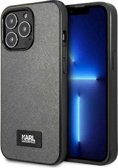 Mbështjellës Karl Lagerfeld Saffiano Plaque për iPhone 13 Pro / 13 6.1", argjendtë