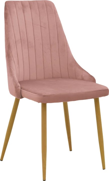 Tavolinë me karrige Antoro-Azori, xham, karrige kadife rozë e zbehtë, set 3 copë, D80x75cm