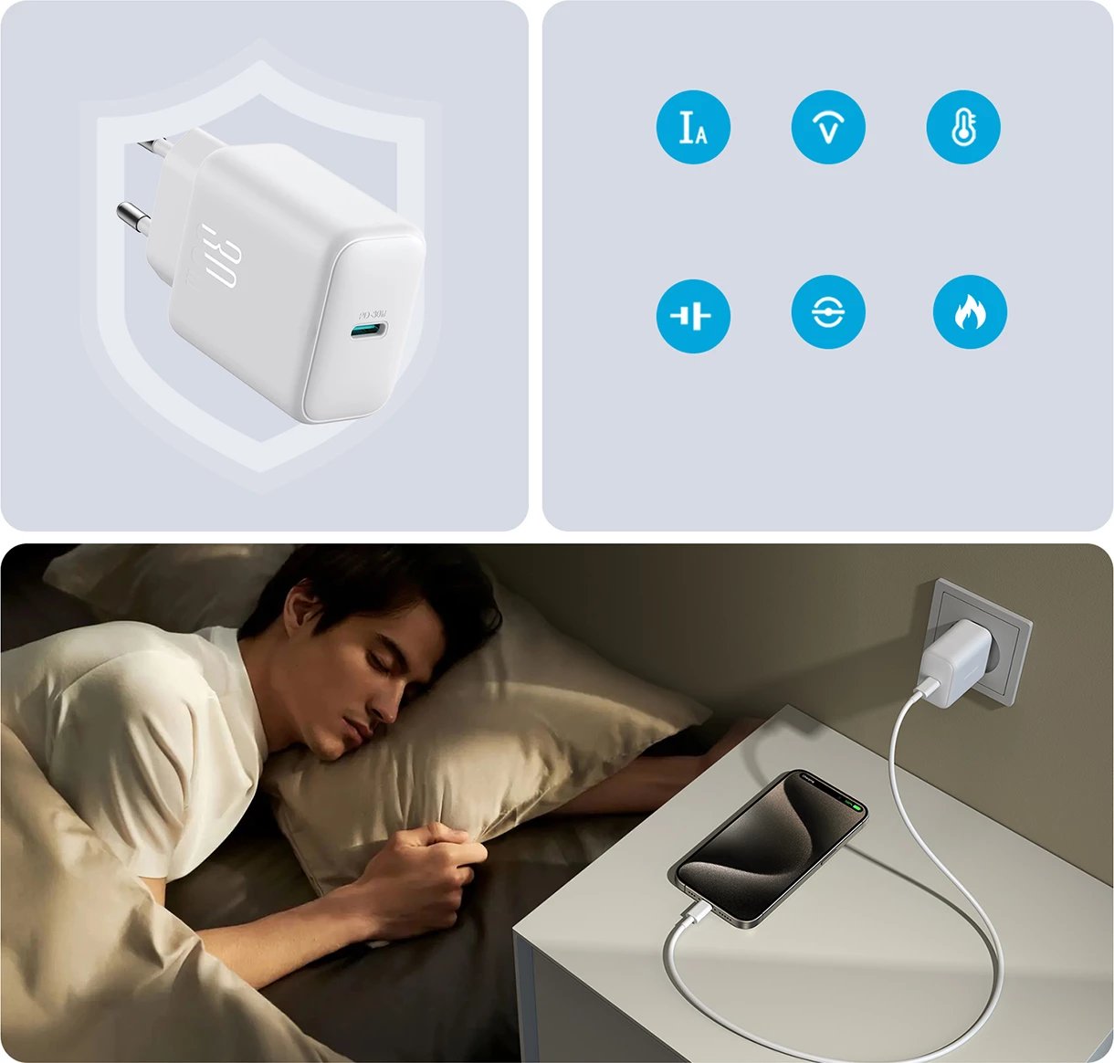 Karikues muri Joyroom JR-TCF24 30W PD/PPS/QC 1x USB-C prizë EU, i bardhë