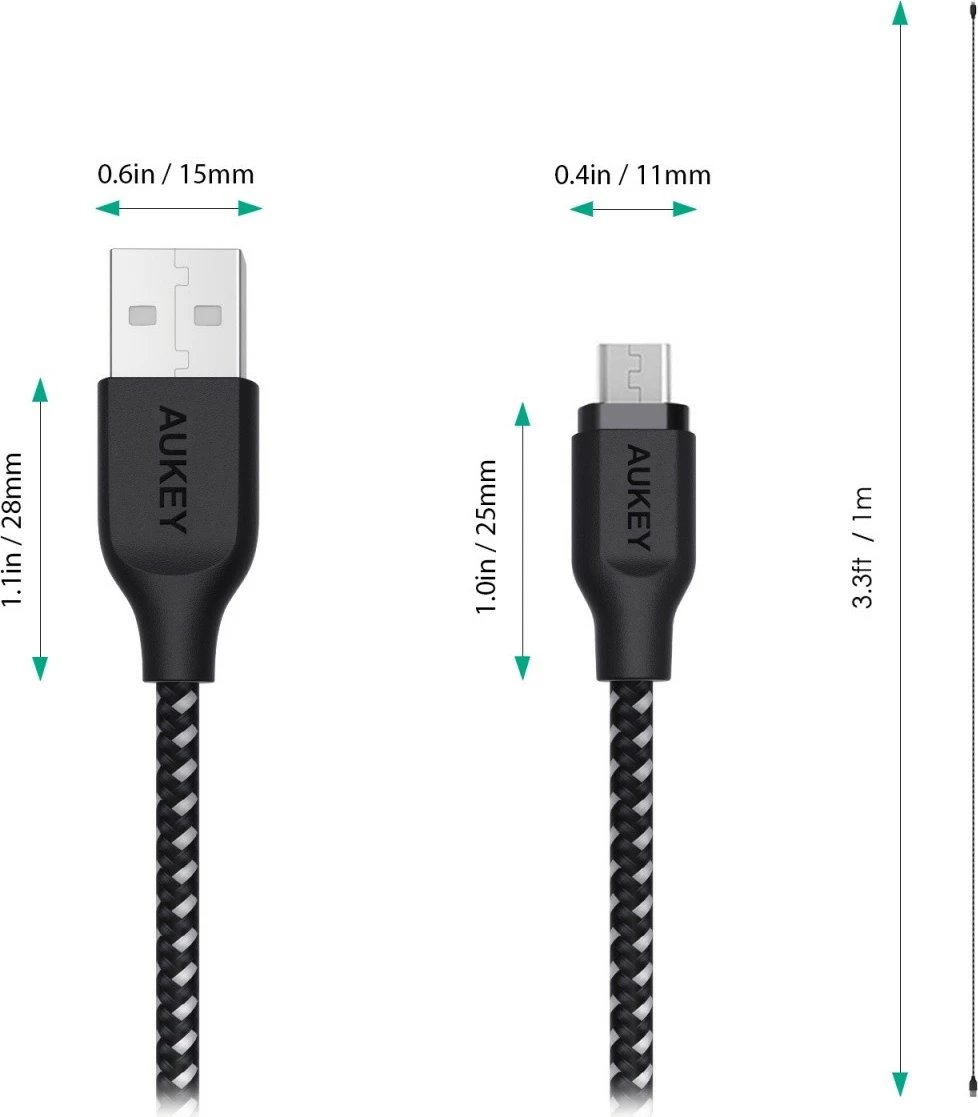 Kabllo AUKEY CB-AM2, Micro USB në USB-A, 2m, najlon, e zezë