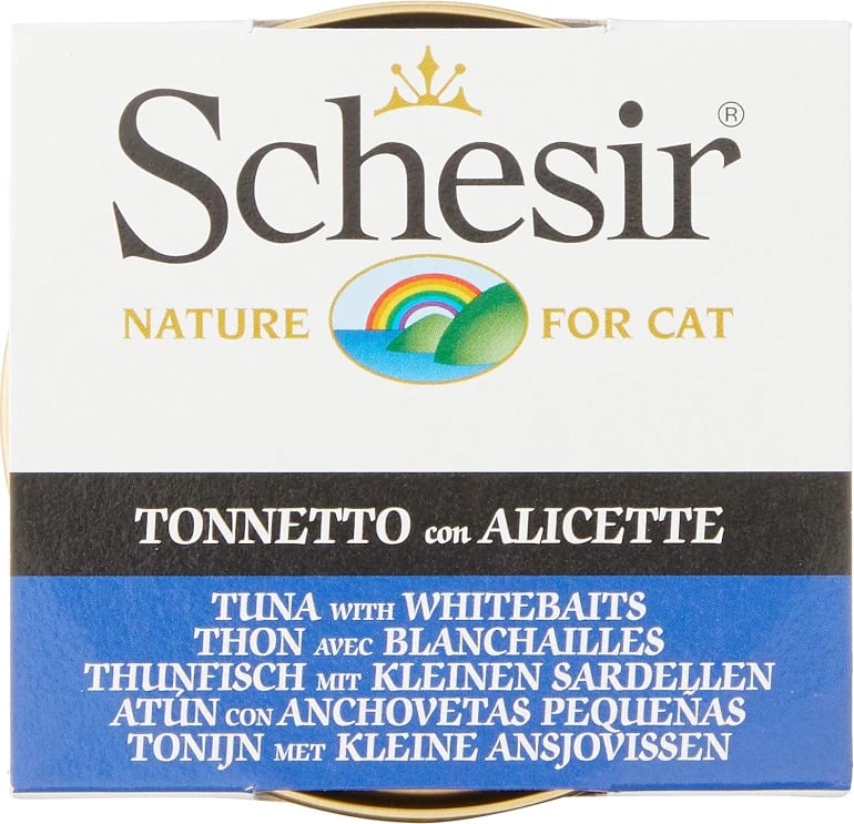 Ushqim për mace Schesir, me tuna dhe whitebait, 85 gr
