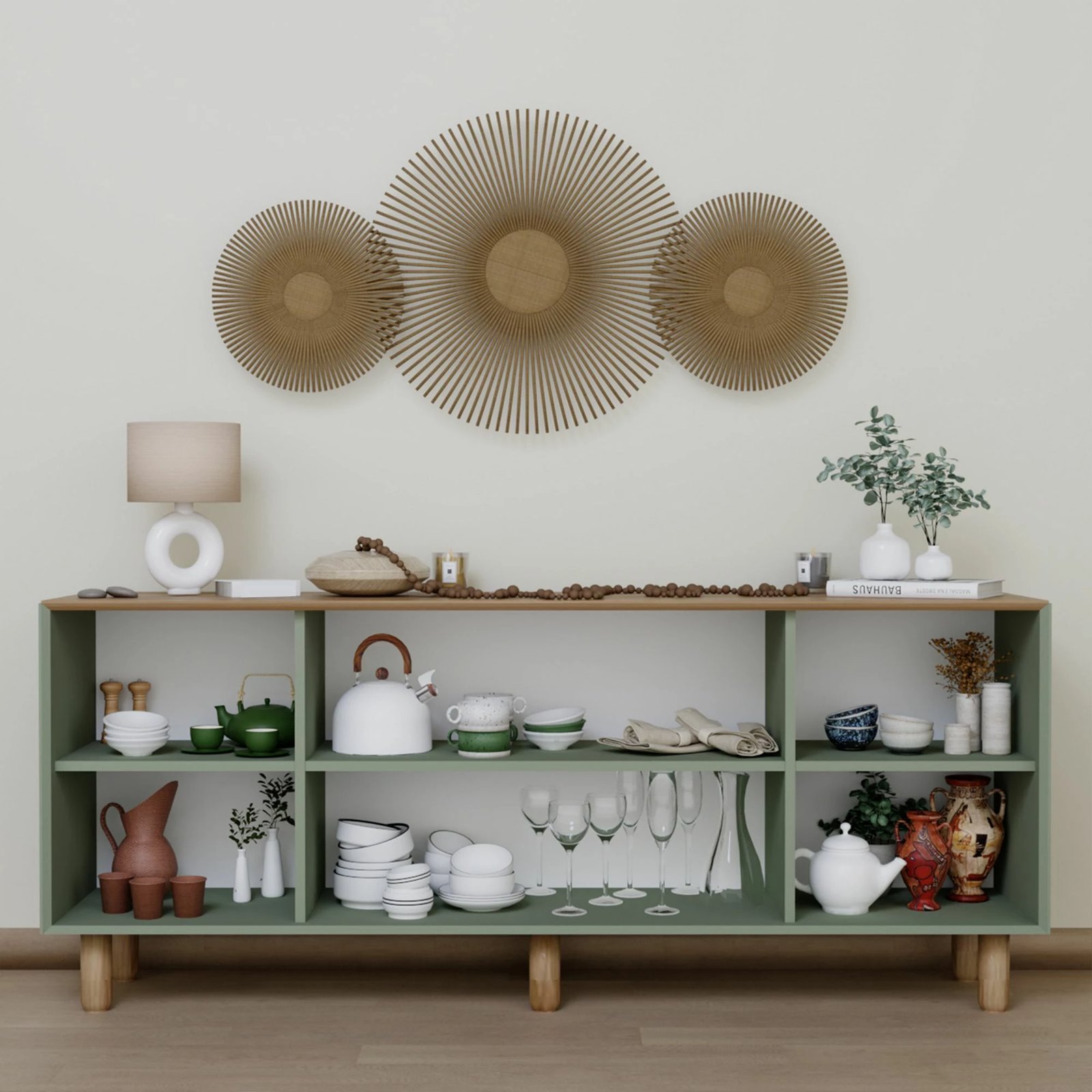 Konsolë Skye Decor, bohemiane, ngjyrë e gjelbër, 1600-82