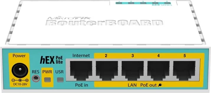 Router hEX PoE lite, 5 porta ethernet, PoE out, USB 2.0, i bardhë