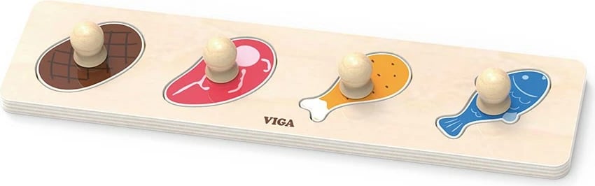 Puzzle druri me doreza, Viga Food, 4 copa, 32x3x7.5 cm, 12m+, shumëngjyrë