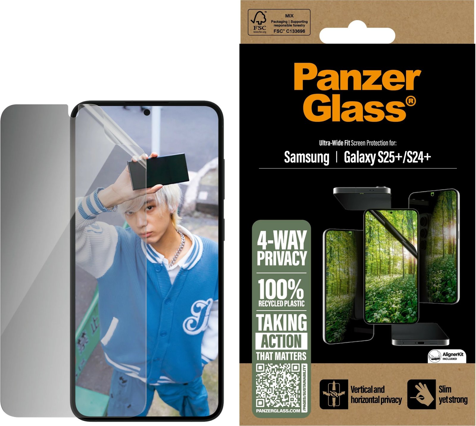 Mbrojtës ekrani PanzerGlass ECO MATRIX 4-way Privacy për Samsung, transparent