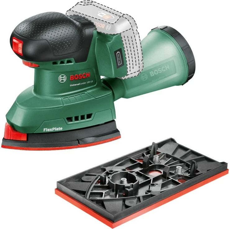 Multishlifues Bosch Universal-Sander 18V-10, me bateri 2.5Ah, i zi/gjelbër
