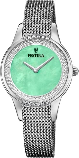 Orë dore FESTINA F20494/6 për femra, e argjendtë me ekran të gjelbër