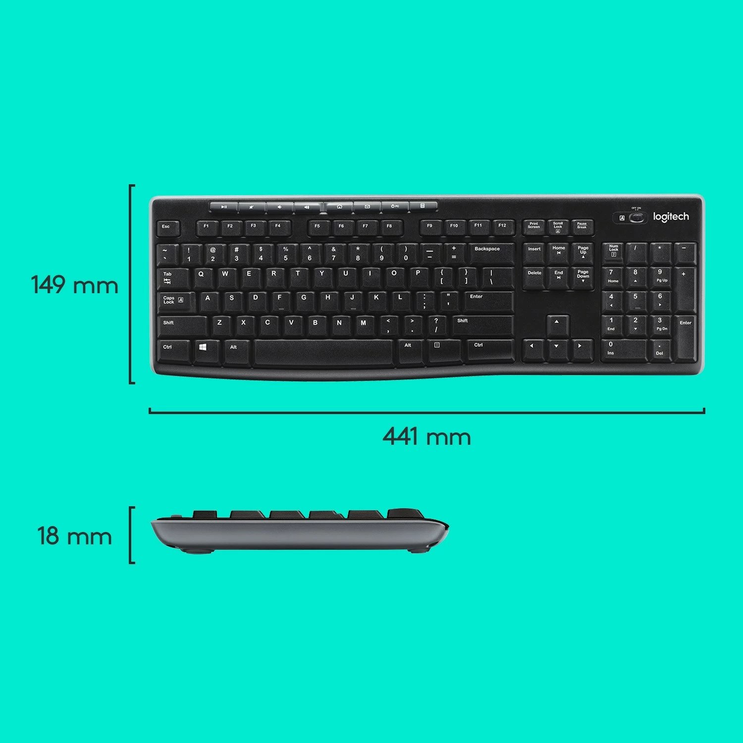 Kombo wireless Logitech MK270, Full-size (100%), RF Wireless, QWERTY, Zi, Argjendtë, Maus i përfshirë