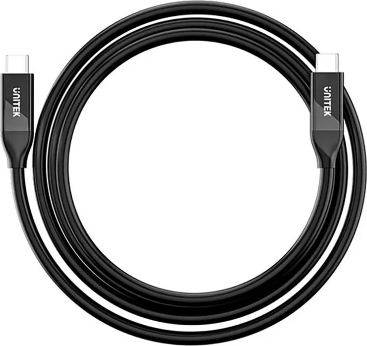 Kabllo USB-C UNITEK C14100ABK01-2M, 2m, USB 4.0, 100W, 40Gbps, e zezë