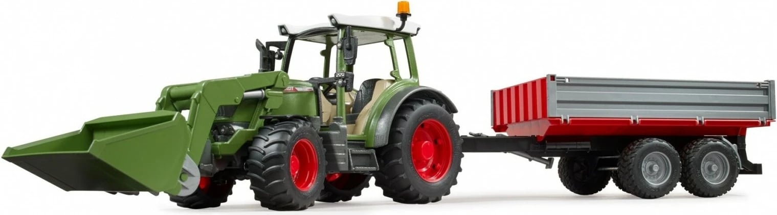 Traktor lodër BRUDER Fendt Vario 211 me ngarkues dhe rimorkio, 1:16, Gjelbër/Gri/E Kuqe