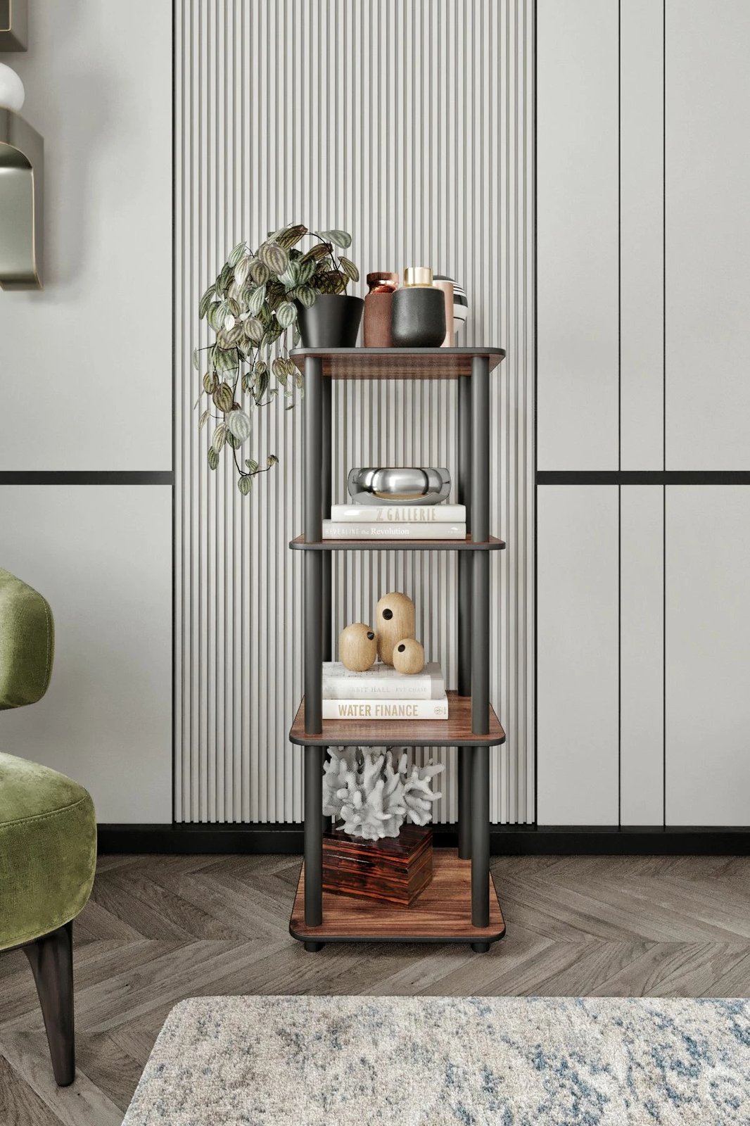 Raft librash Skye Decor, 4 kate, katror, ngjyrë arre