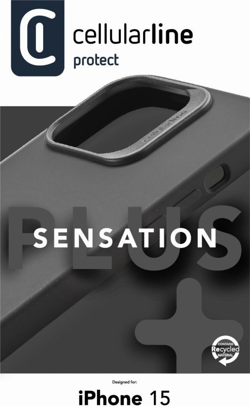Mbështjellës Cellular Line Sensation+ për iPhone 15, silikon, 6.1", zi