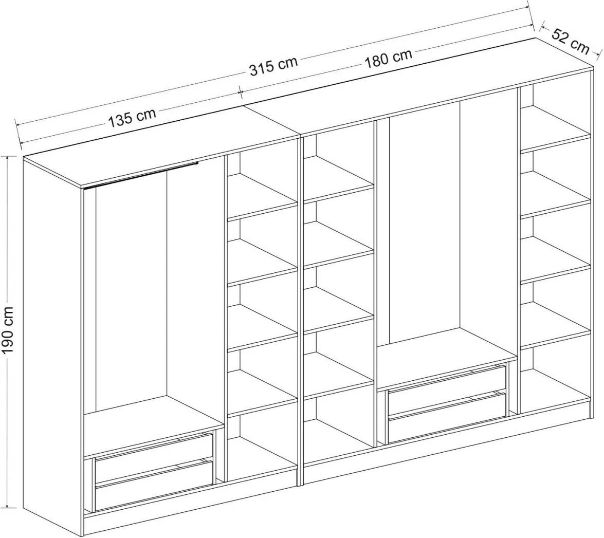 Dollap garderobe Skye Decor, ngjyrë dore, 5020, 315x190x52 cm
