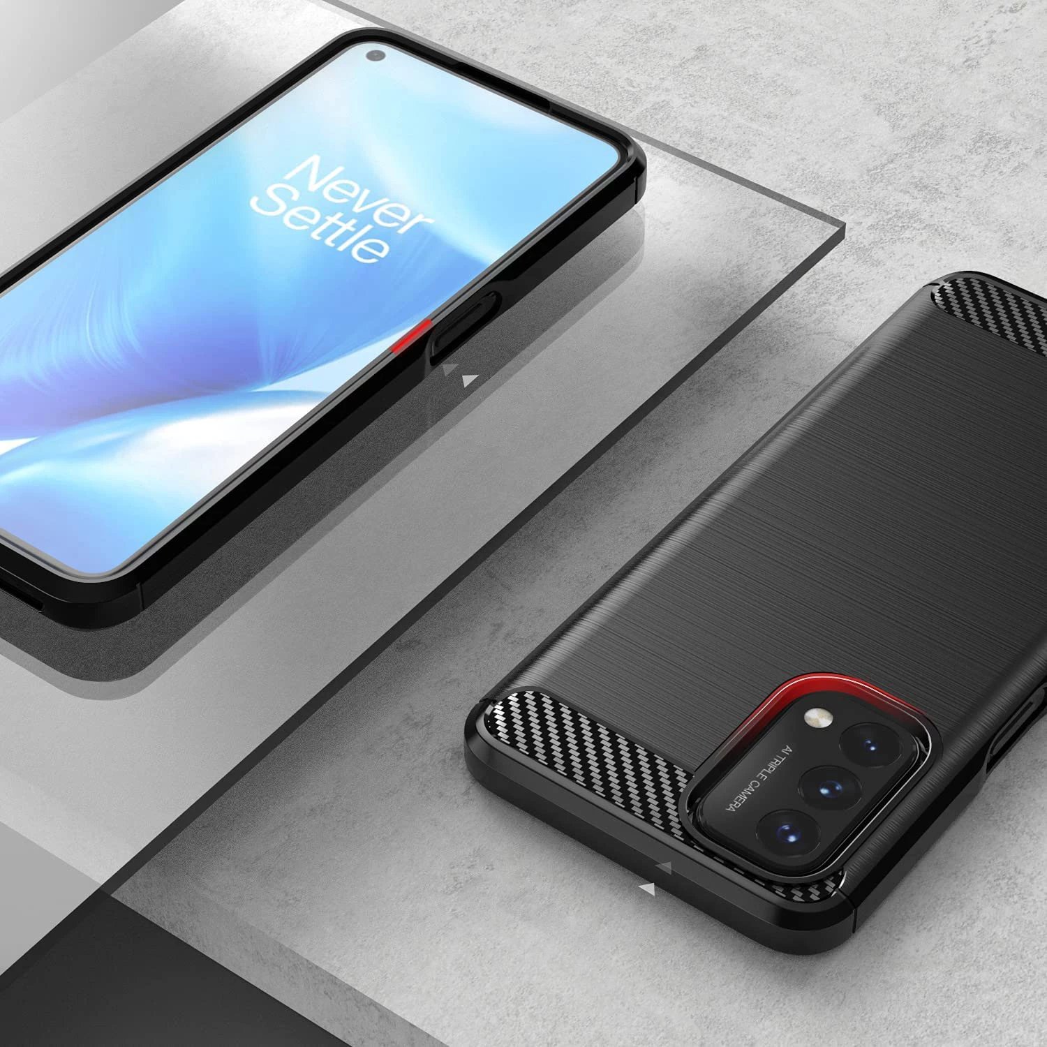 Mbështjellës Hurtel Carbon Case për OnePlus Nord N200 5G, i zi