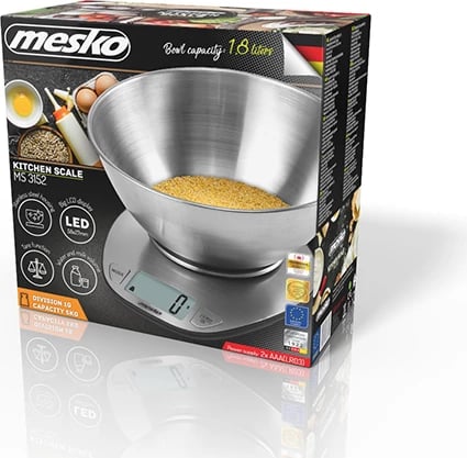 Peshore kuzhine Adler MS 3152, kapacitet 5kg, saktësi 1g, tas 2L, çelik inox, INOX