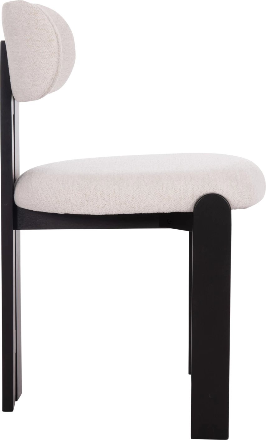 Karrige ngrënieje KARVO, stof ngjyrë krem e bardhë, dru i zi, 57x50x78.5cm, set prej 2 copë