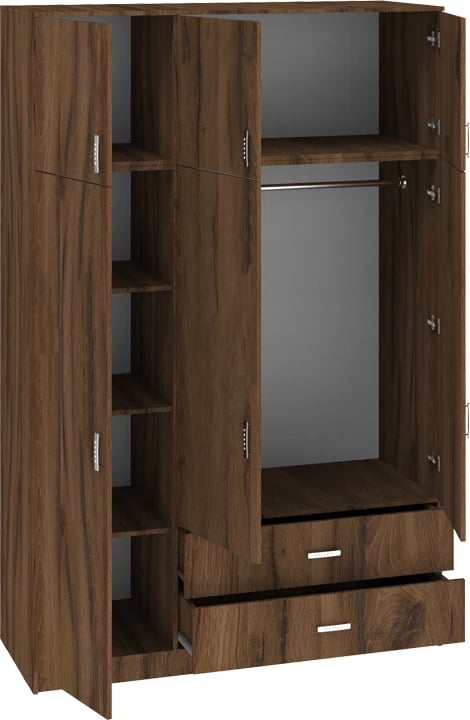 Dollap trefaqësh me sirtarë, ngjyrë arre-lisi, Royal, 150x58x230cm