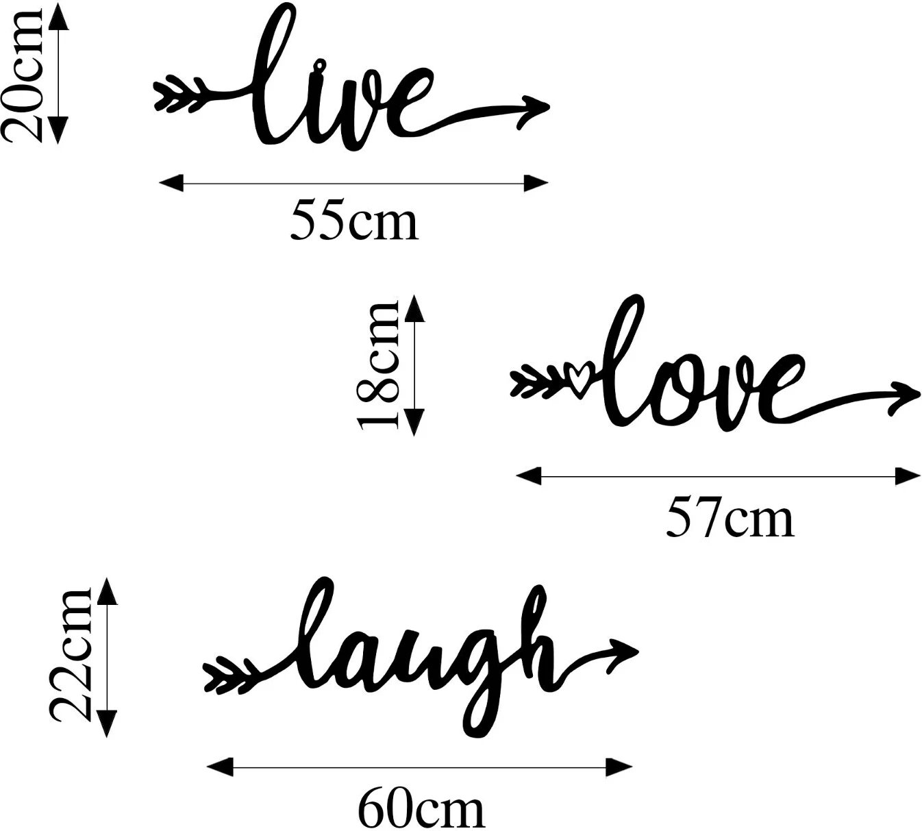 Aksesor dekorativ metalik për mur Wallity, Live Love Laugh, ngjyrë e zezë, 60x60cm