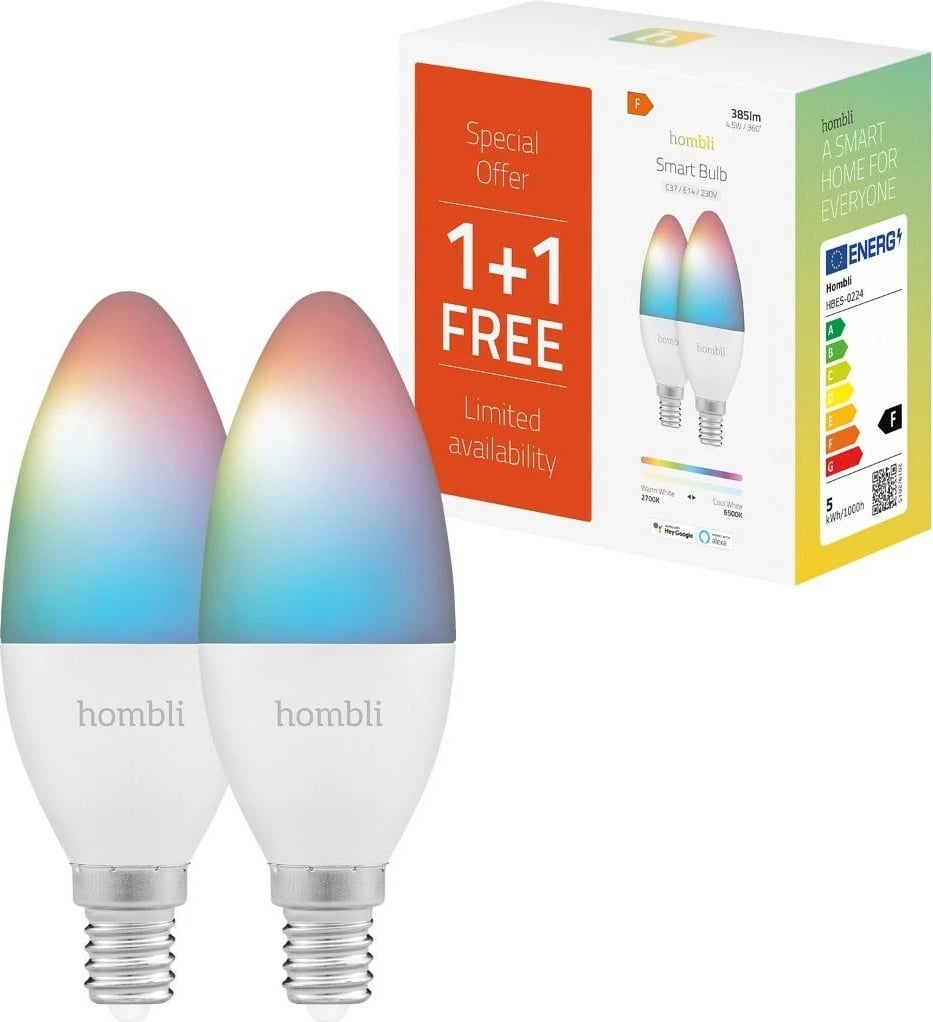 Llambë smart Hombli HBPP-0111, LED, E14, Bullet, Gri, Bardhë