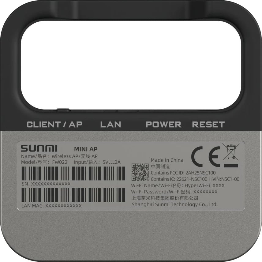 Pikë aksesi Wi‑Fi Sunmi C15004005 802.11ah Hyper Wi‑Fi, WPA3, 1x Ethernet 10/100, USB‑C, AP/Client, e zezë/gri