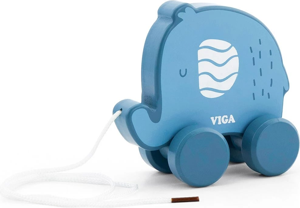 Lodër tërheqëse me litar, Viga, Elephant, dru ahu, për 18+ muaj, blu