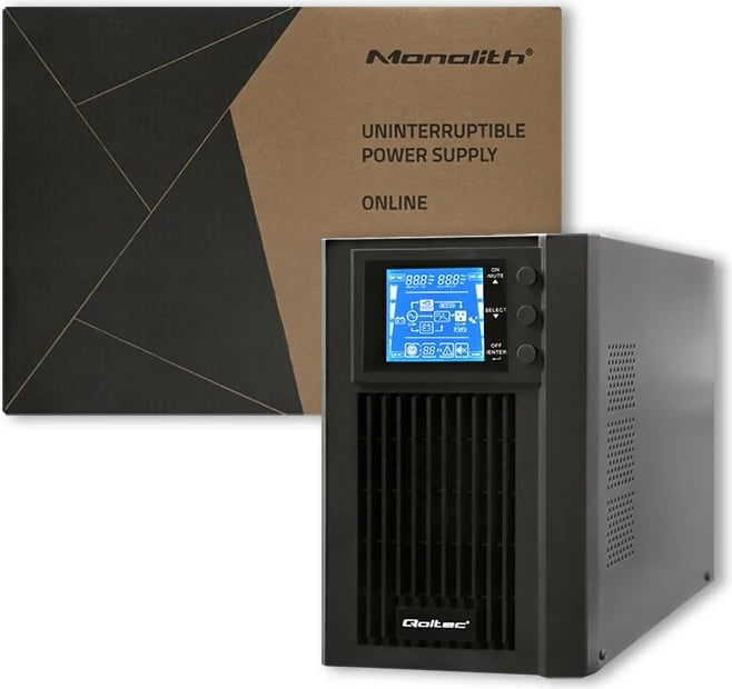 Kasë UPS Qoltec 53042, 1KVA 800W, valë e pastër sinus, LCD, USB, e zezë Kasë UPS Qoltec 53042, 1KVA 800W, valë e pastër sinus, LCD, USB, e zezë