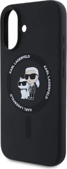 Mbështjellës Karl Lagerfeld Silicone Karl&Choupette Heads Ring MagSafe për iPhone 16, i zi