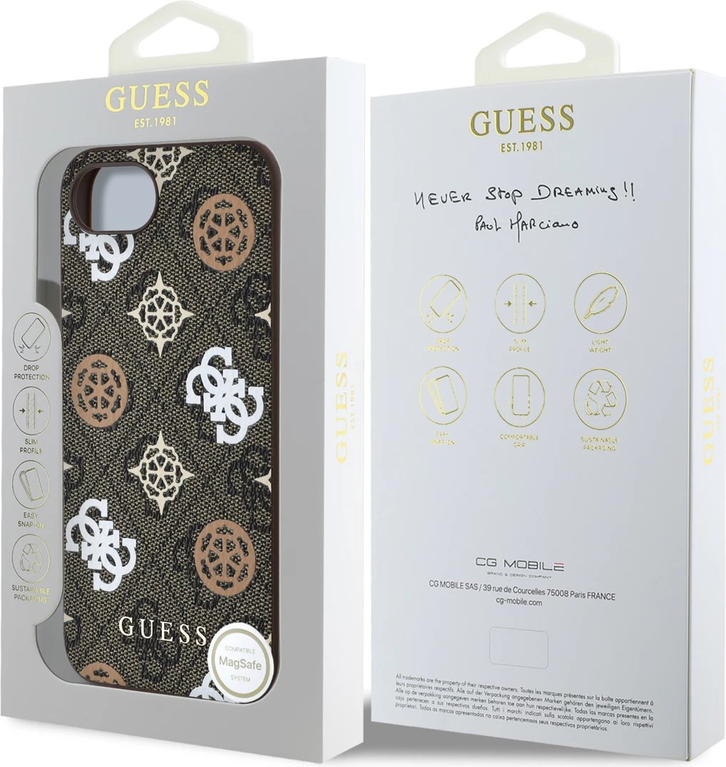 Mbështjellës Guess PU 4G Peony me MagSafe për iPhone 16e, Kafe Mbështjellës Guess PU 4G Peony me MagSafe për iPhone 16e, Kafe
