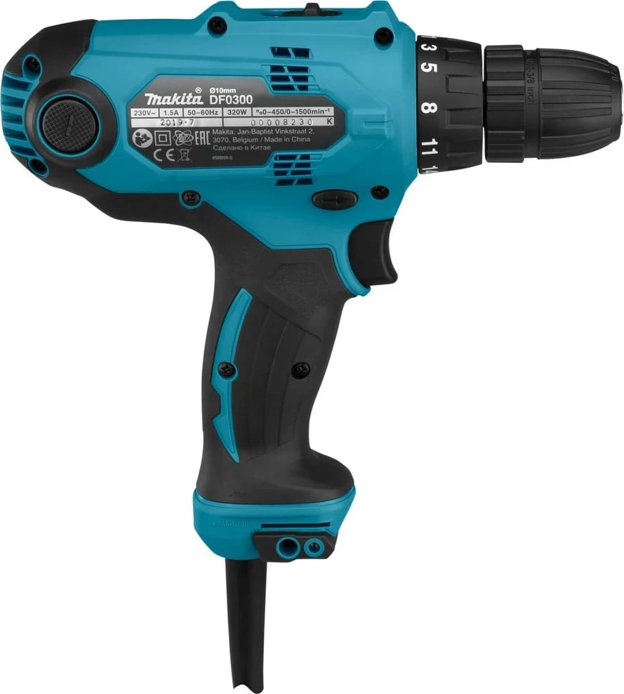 Vidafiks Makita DF0300, 1500 RPM, pa çelës, 1.2 kg, zi/blu