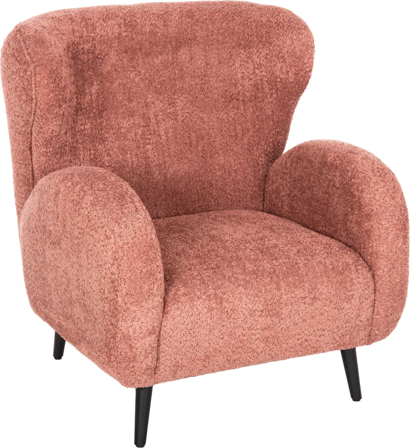 Fotelje KRYLY, pëlhurë boucle rozë, këmbë druri të zeza, 83x87x89H cm
