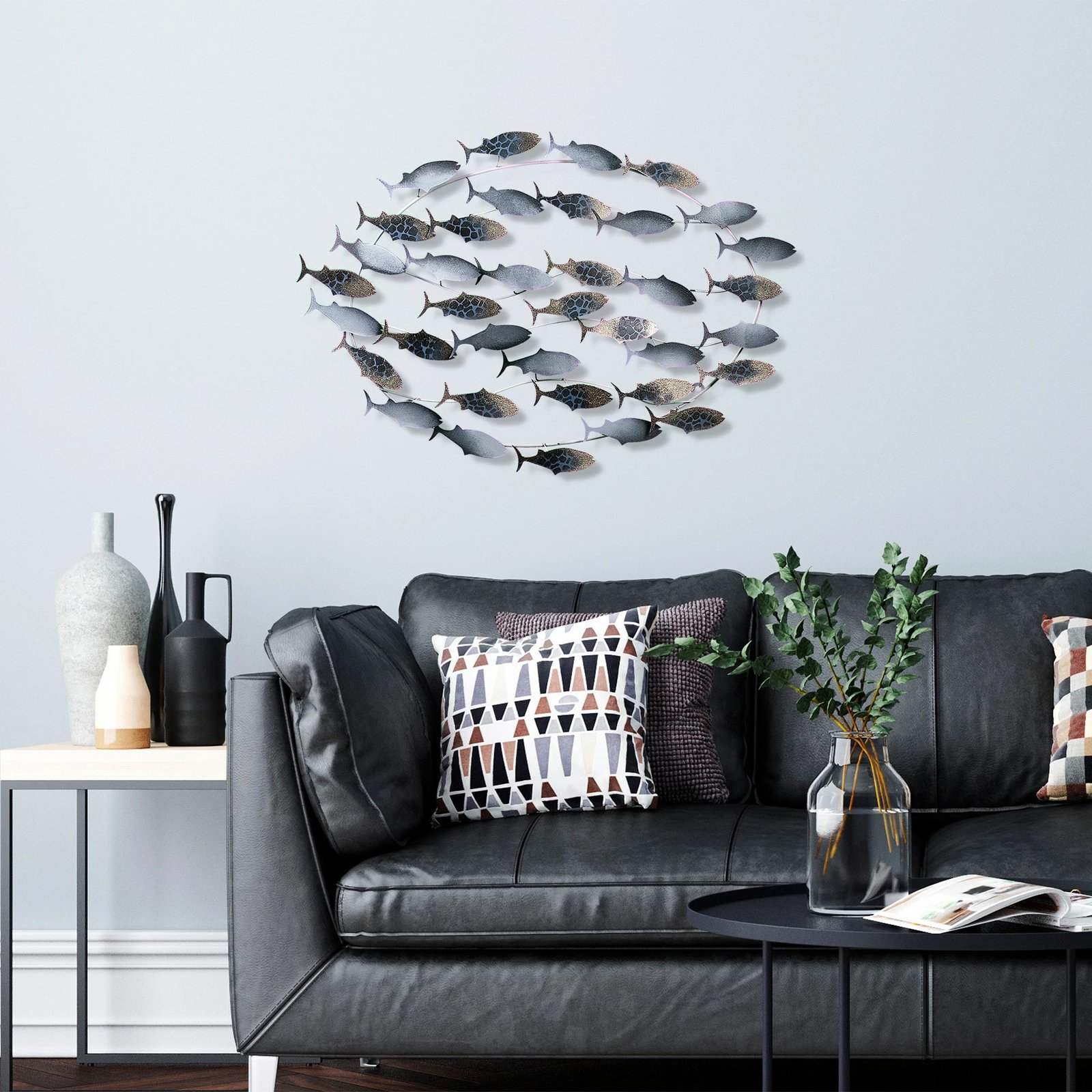 Aksesor dekorativ metalik për mur, Wallity, Alabalık 3, shumëngjyrësh, 94x58x4cm