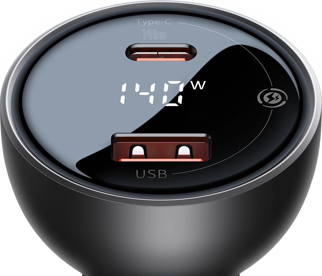 Karikues veture Baseus CGZX070001 me ekran digjital, 140W, USB-A/USB-C, me kabllo USB-C 1m, zi