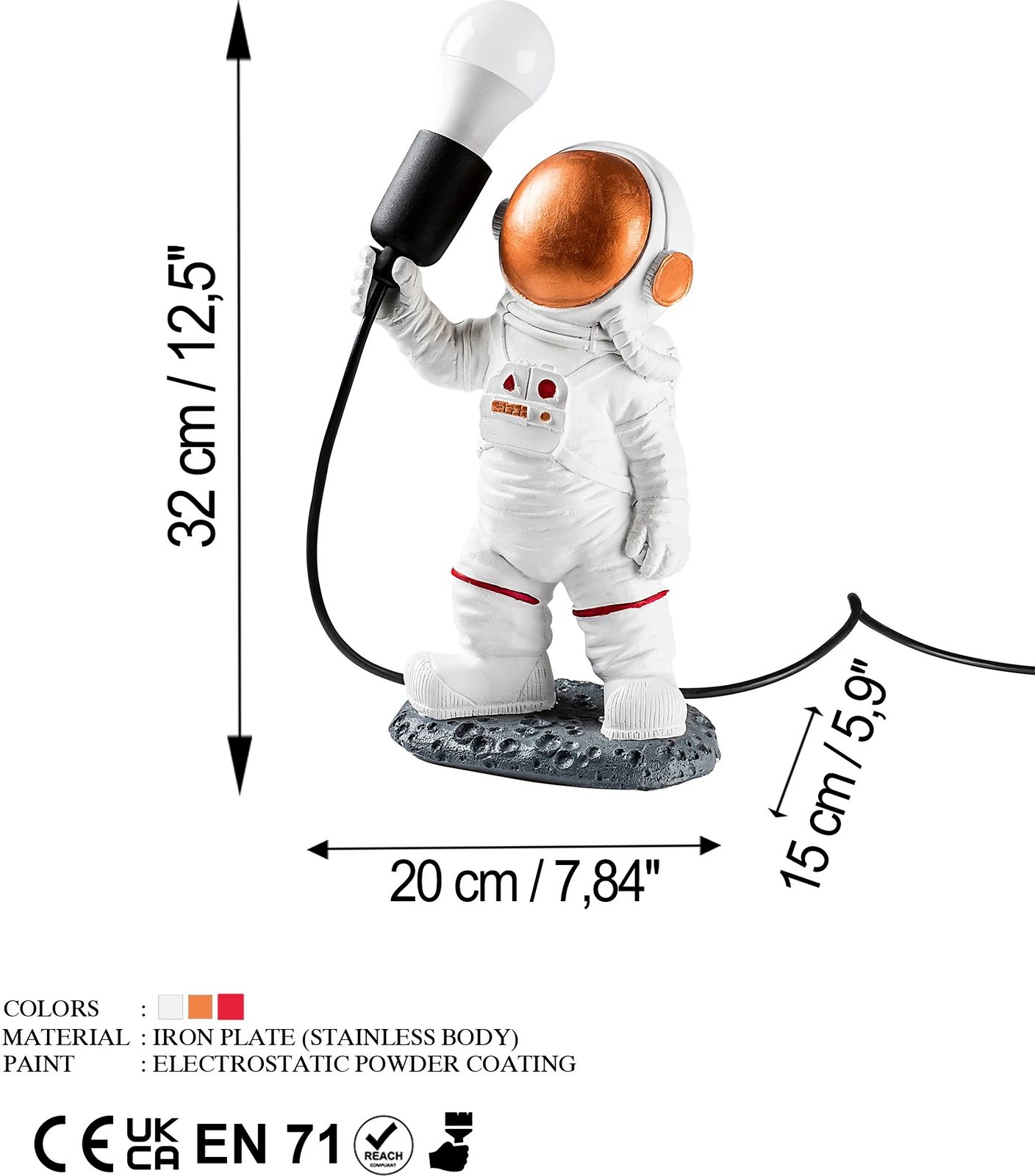 Llambë tavoline astronaut, shumëngjyrëshe, Opviq