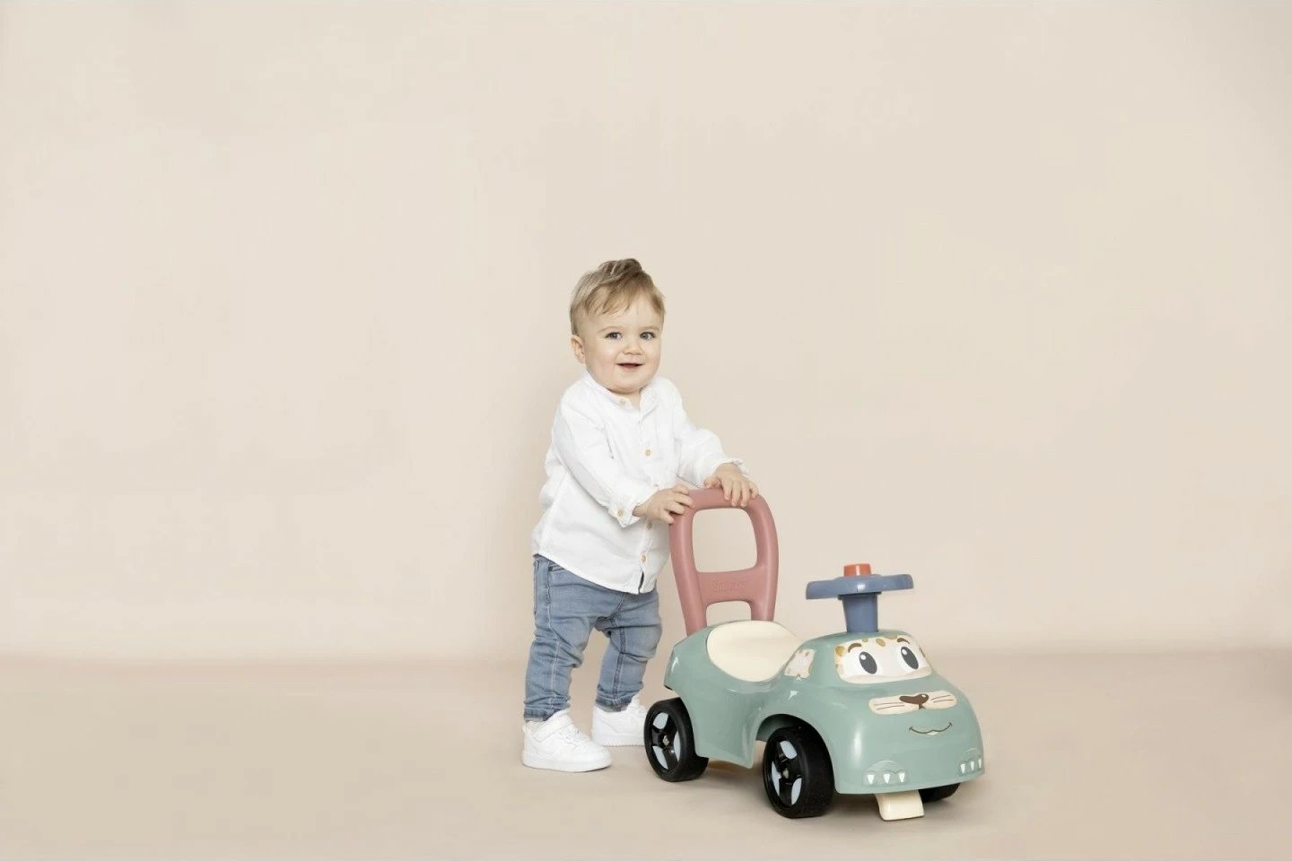 Makine lodër ride-on Smoby Little, plastikë, për fëmijë, Blu/Kafe/Krem/Jeshile