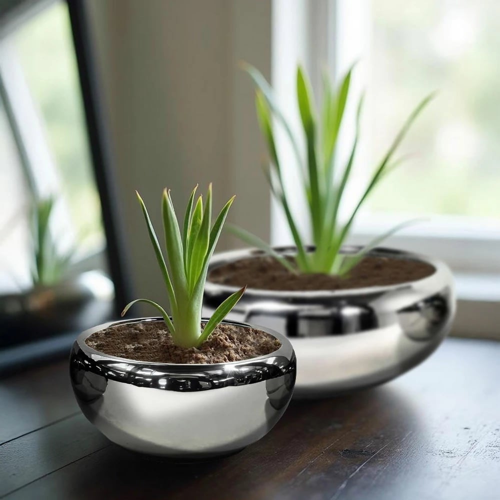 Set vazo dekorative prej qeramike, ngjyrë argjendi, 3 copë, 43x43x18 cm