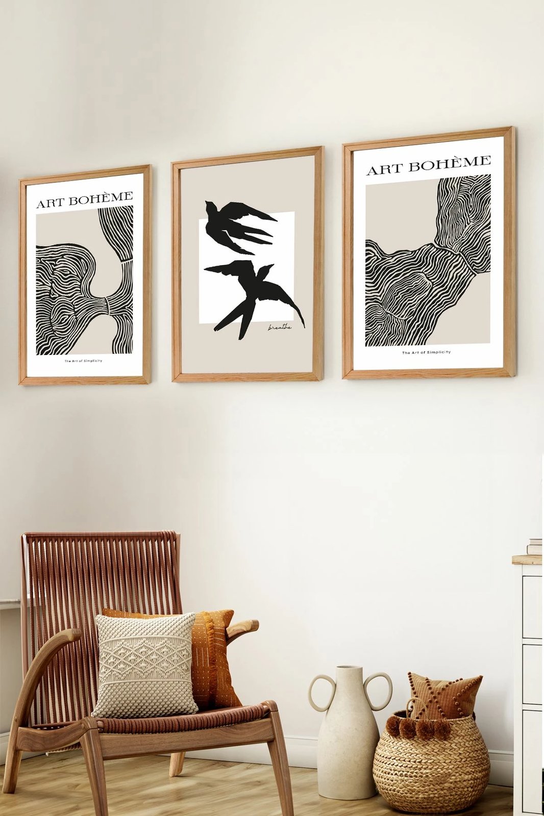 Pikturë dekorative me kornizë, set prej 3 copash, Wallity, Myk3004-3