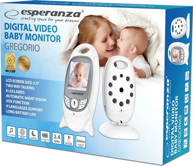 Monitor foshnje Esperanza EHM001 me ekran LCD 2.0", i bardhë