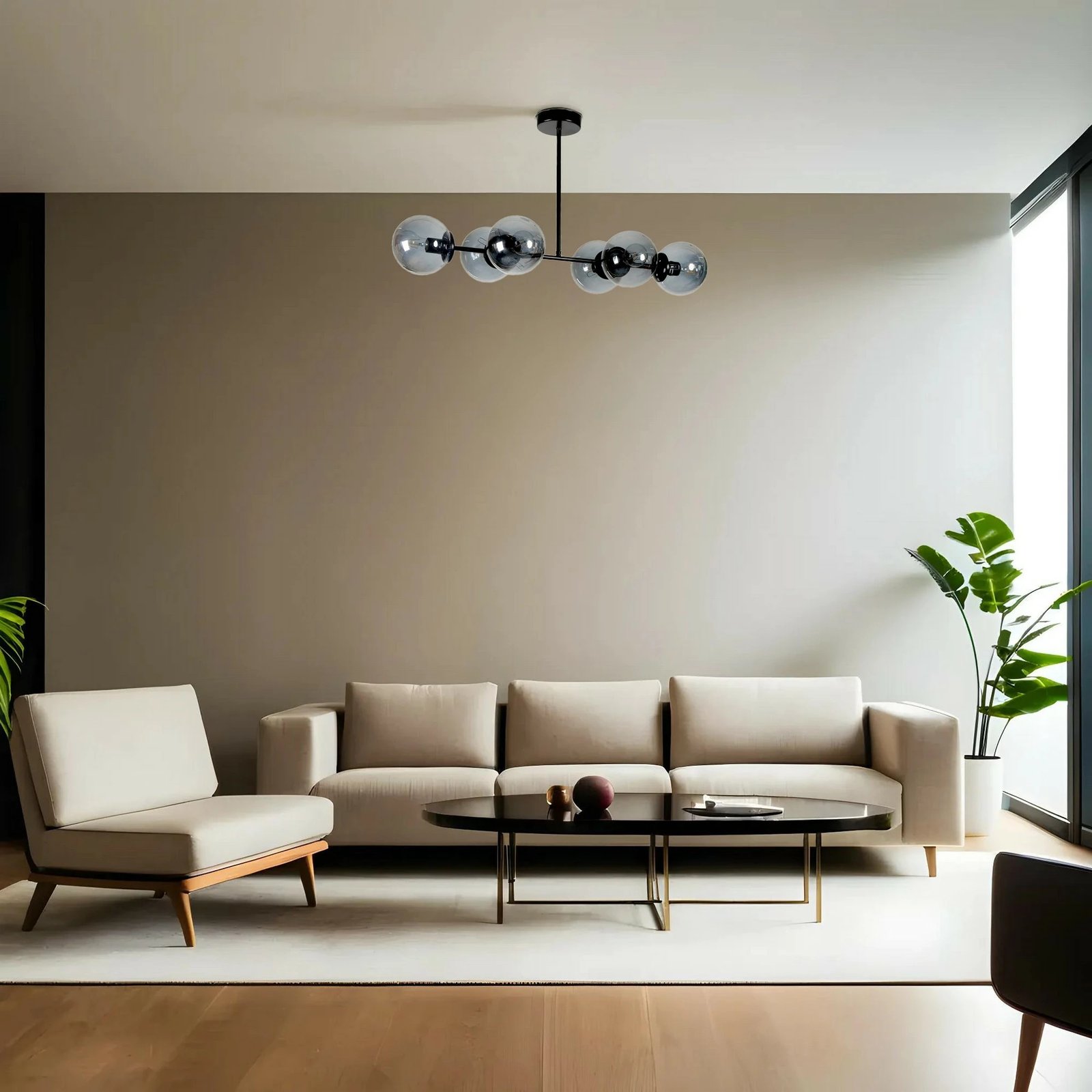 Llambë tavani Opviq, Yeni Favori, 6 llampa, xham fume, e zezë