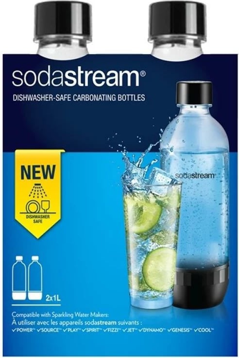Shishe PET për gazifikues uji, SodaStream 3000242, 1L, e zezë, set 2 copë