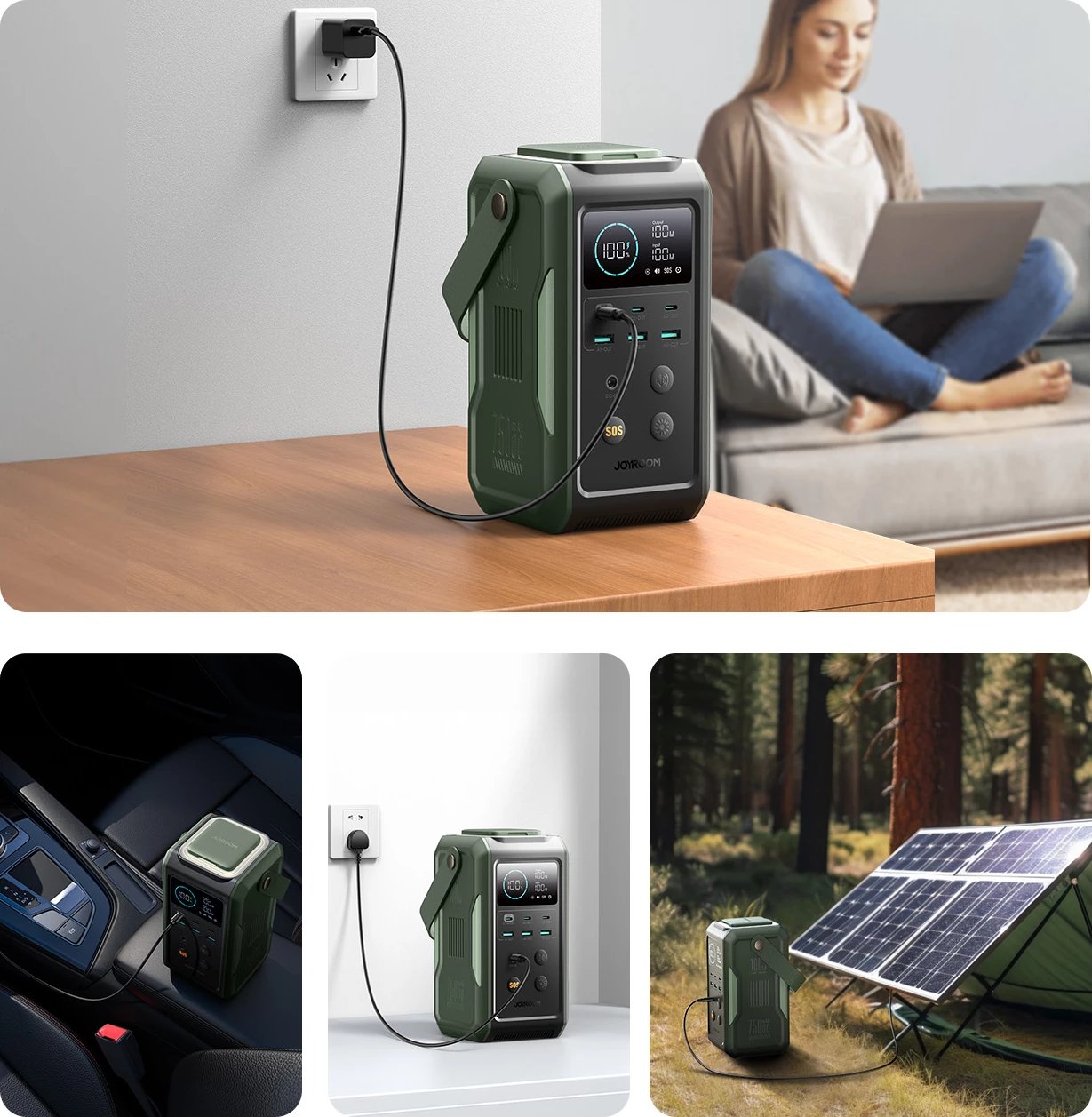 powerbank Joyroom JR-PBF10 75000mAh 100W 3x USB-C 3x USB-A me elektrik palosës dhe dorezë, e gjelbër