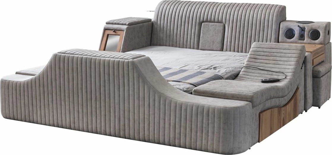 Krevat dopio me funksione smart, ngjyrë kafe, Skye Decor, Sunshine Smart