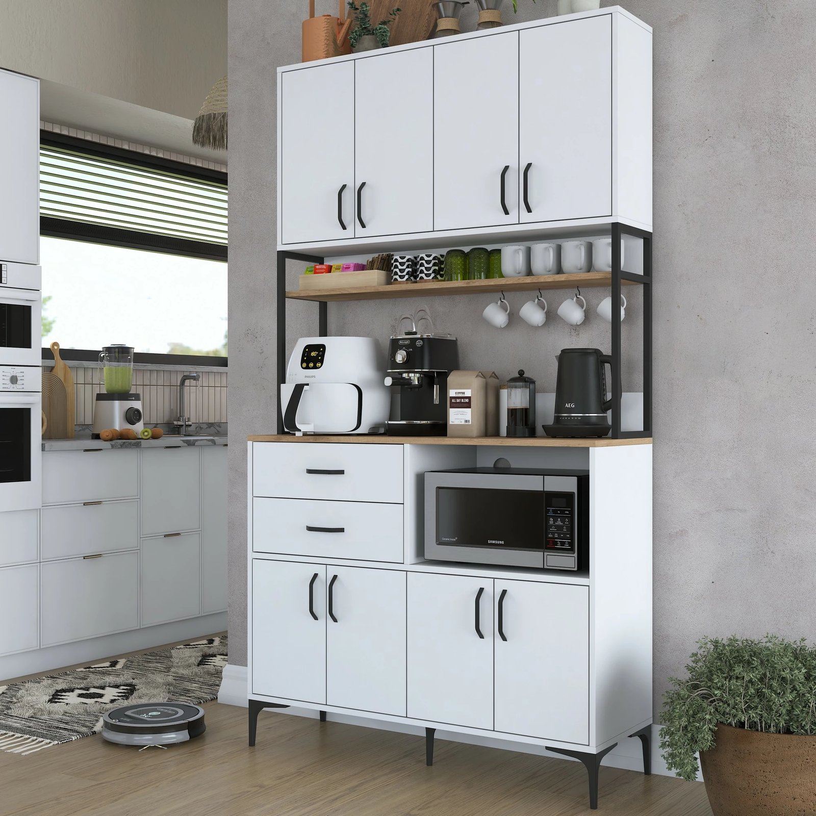 Dollap shumëfunksional, ngjyrë arre dhe e bardhë, Skye Decor, JE180 - 3403